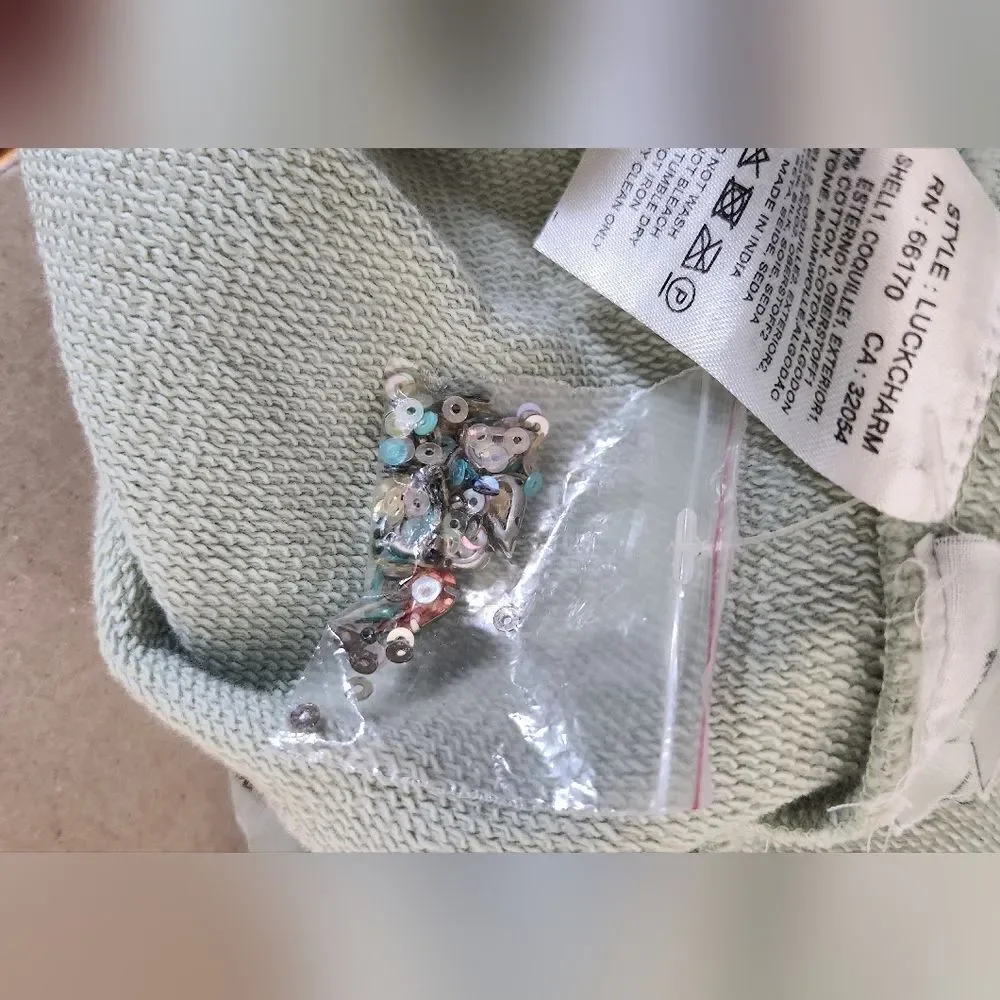 Anthropologie Let Me Be Luckcharm women's blue cotton beaded sweatshirt Size XS - Picture 10 of 12